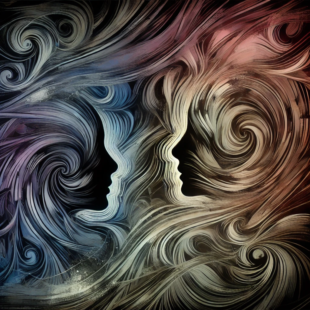 若者の内面的な葛藤や希望を象徴的に表現した抽象的なイメージ