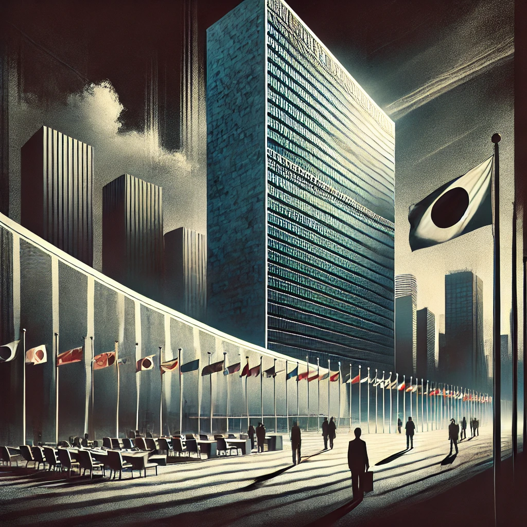 国連と日本に関連する外交的なテーマを象徴的に表現