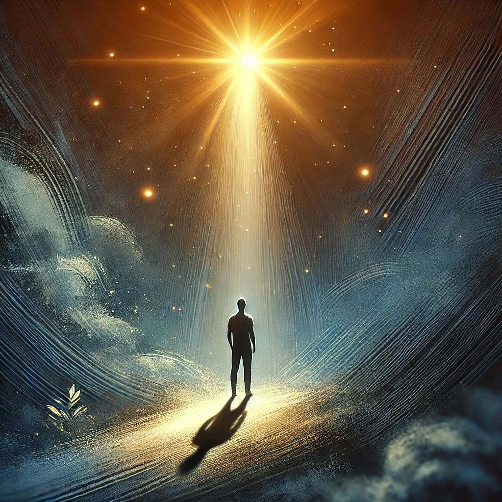 暗闇の中で光を探している人のシルエット、うつ病の回復を象徴するような希望の光が差し込む風景