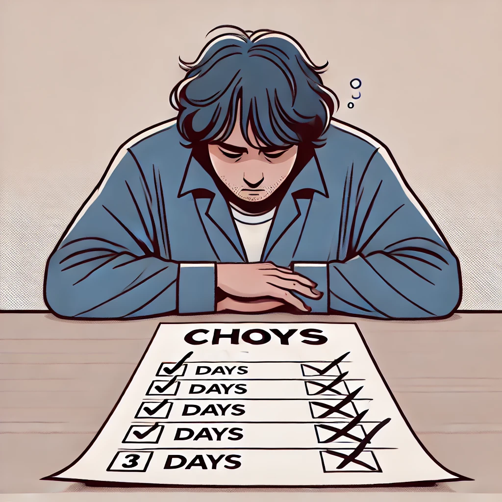 新しい習慣を続けることに苦戦している様子が表現されています