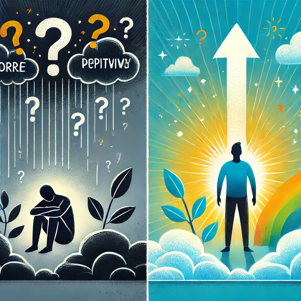 悩みから幸せへと変わる様子を視覚的に表現