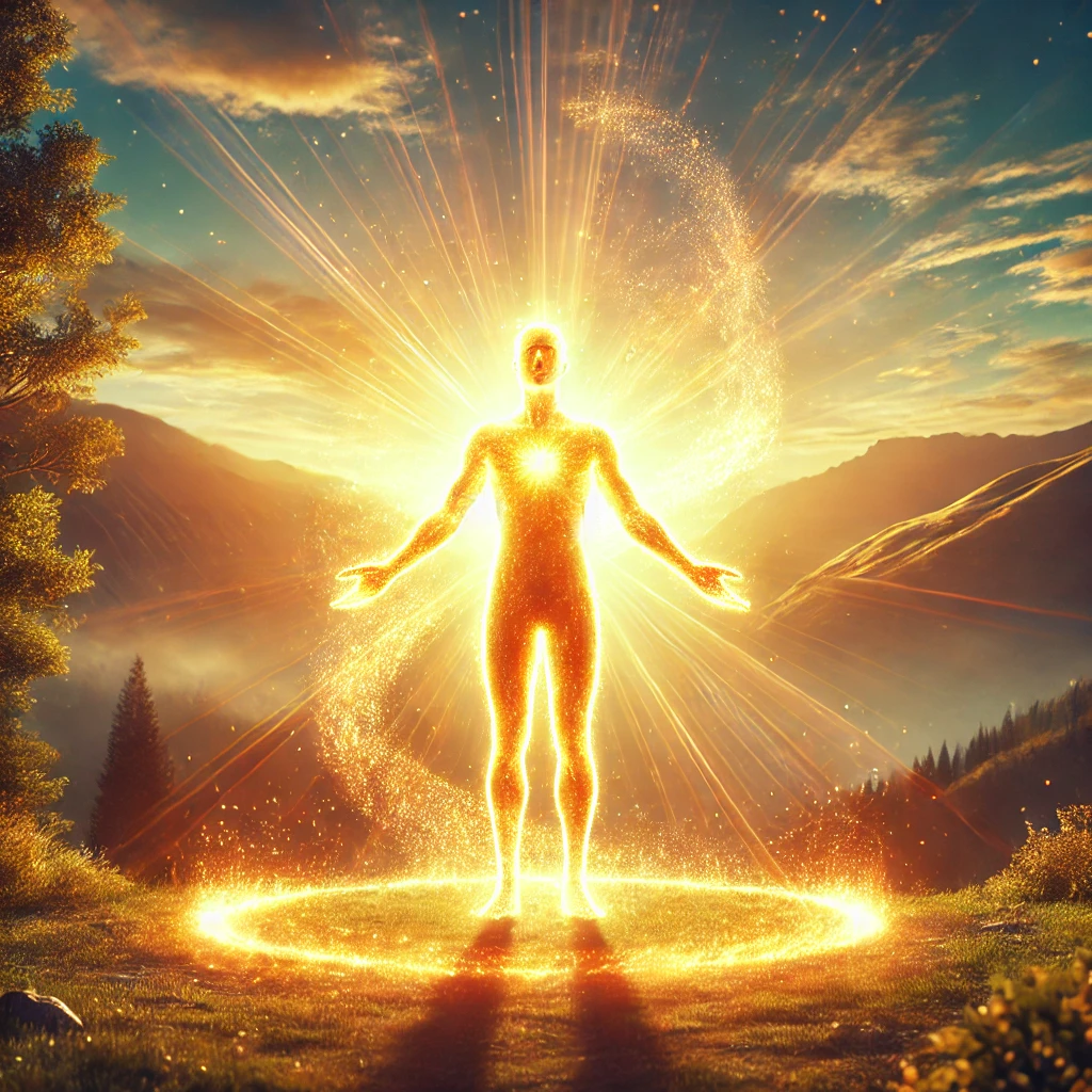 本音で生きることによる目覚めや、内なる強さを象徴する光に包まれた姿が表現