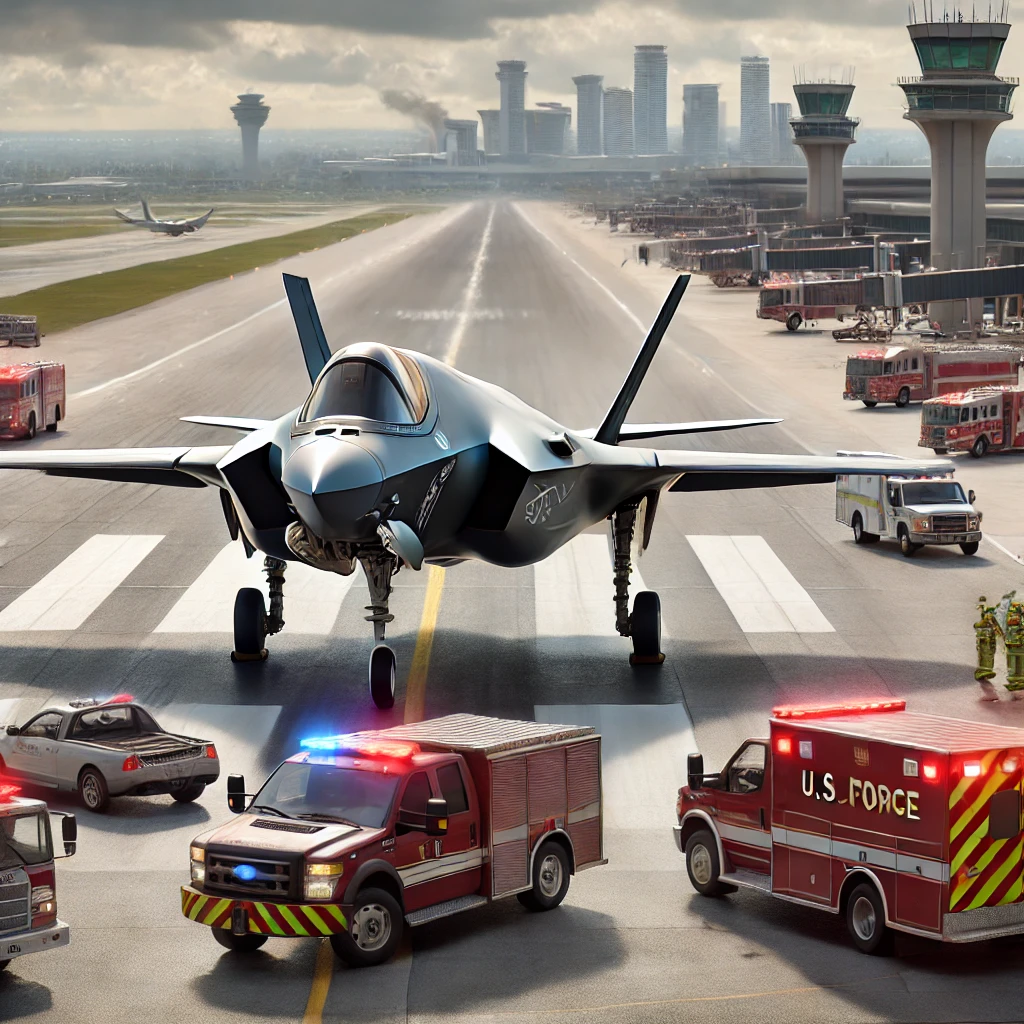 「米軍F-35ステルス戦闘機の緊急着陸」をイメージした画像