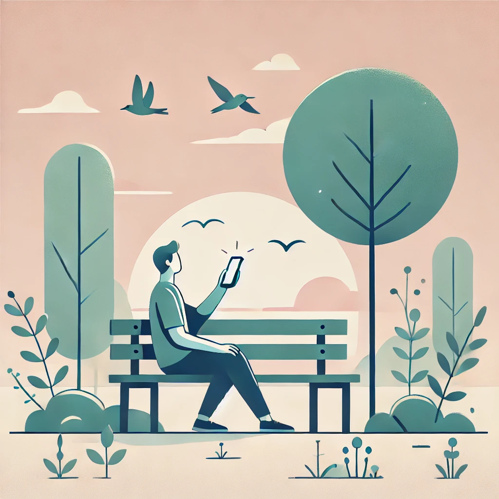 スマホを使わずに自然を楽しむ様子を表現したイラスト