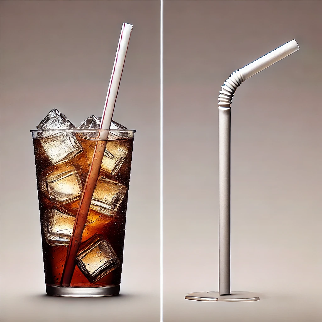 プラスチックストローと紙製ストローの対比