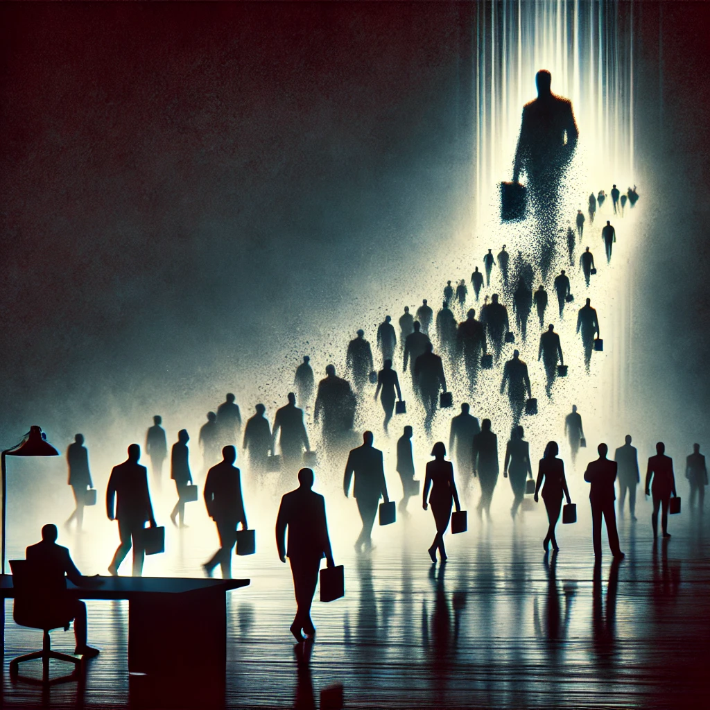 大量解雇の雰囲気を演出するシルエットの人々