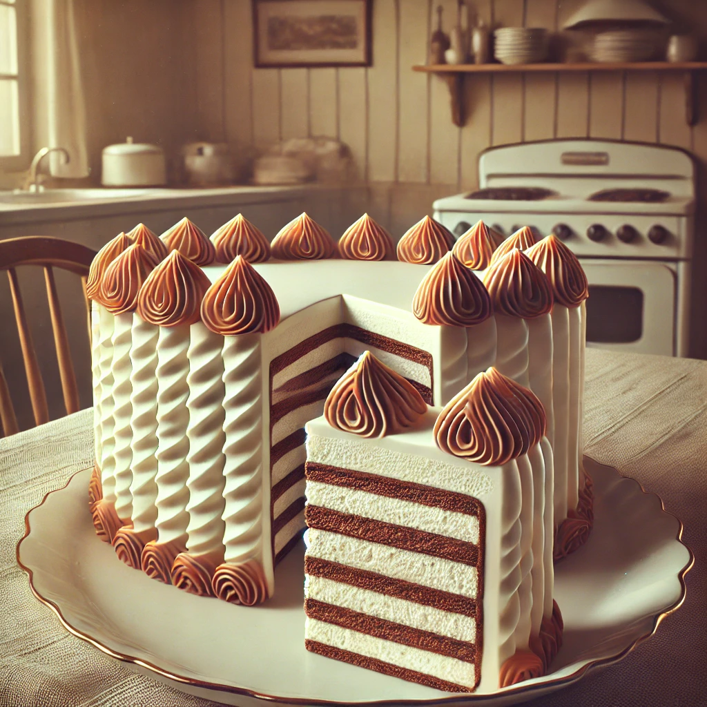 ビエネッタの特徴である層状のアイスクリームケーキを表現