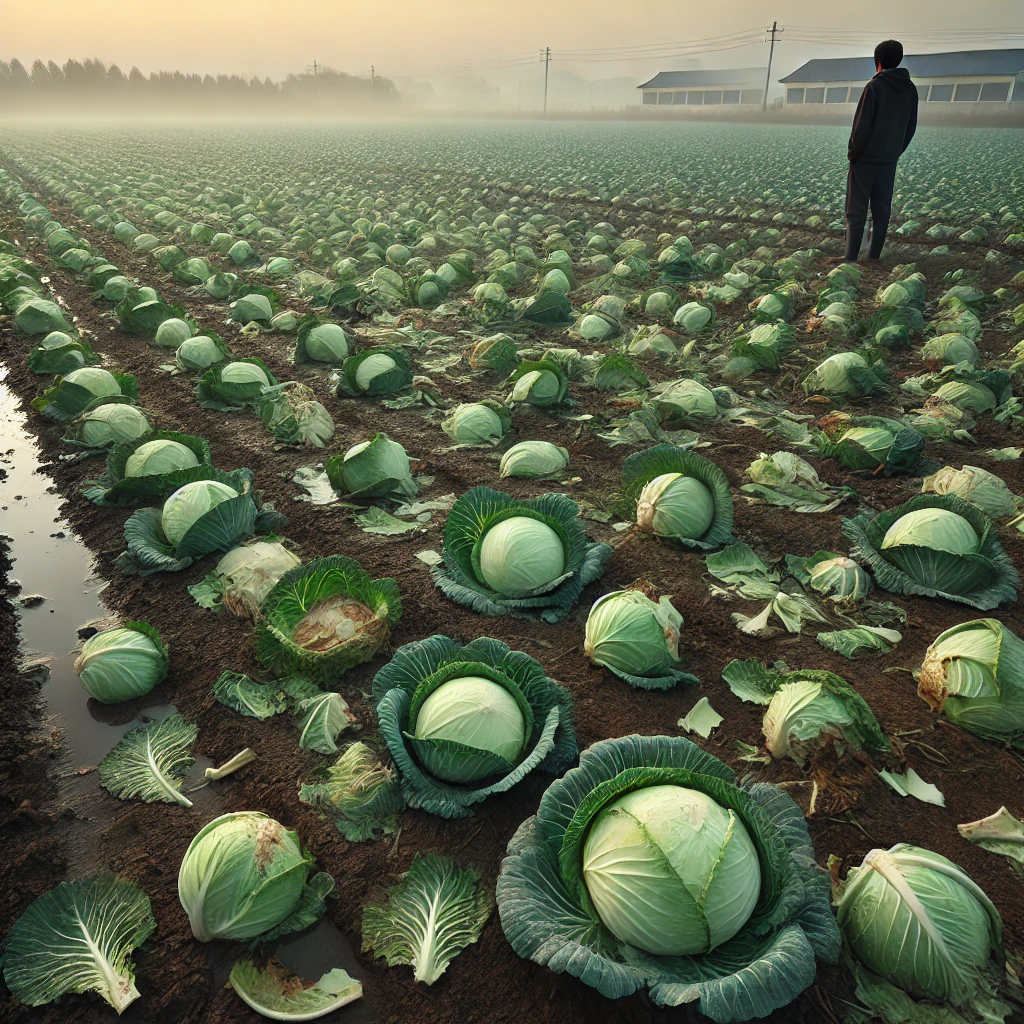 大量のキャベツが盗まれた状態を描いた画像