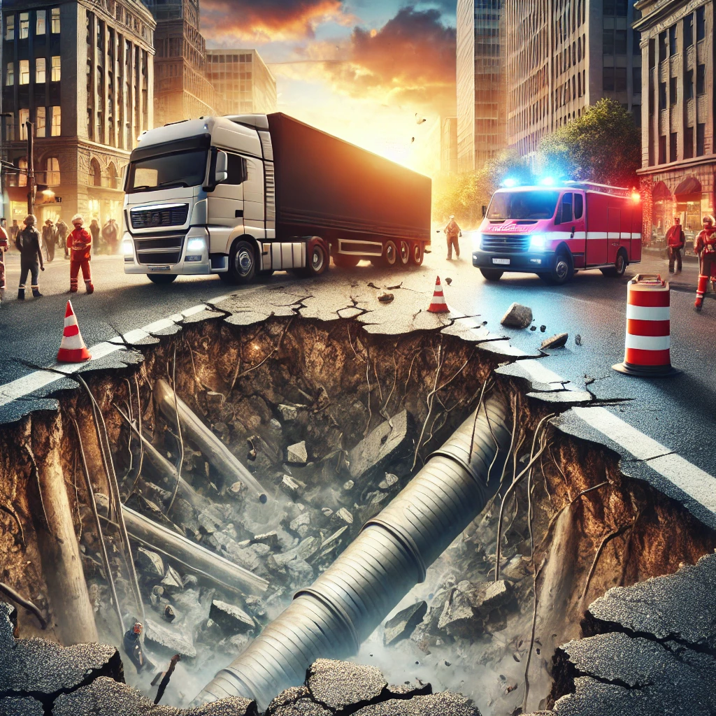 都市部で発生した道路陥没とその危険性