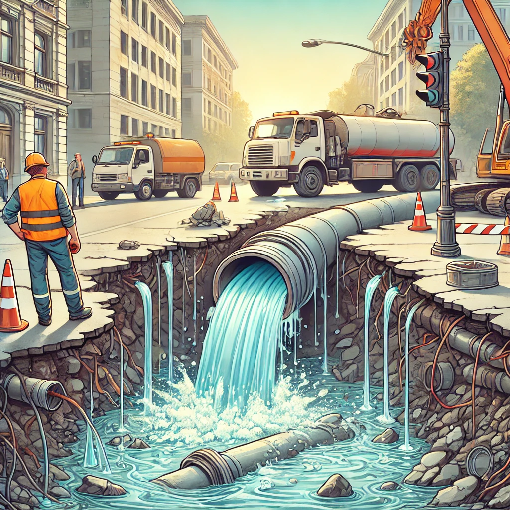 老朽化した水道管が破裂