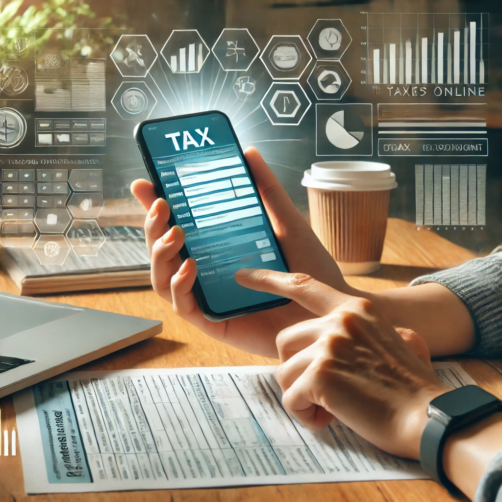 スマートフォンでオンライン確定申告を行う様子