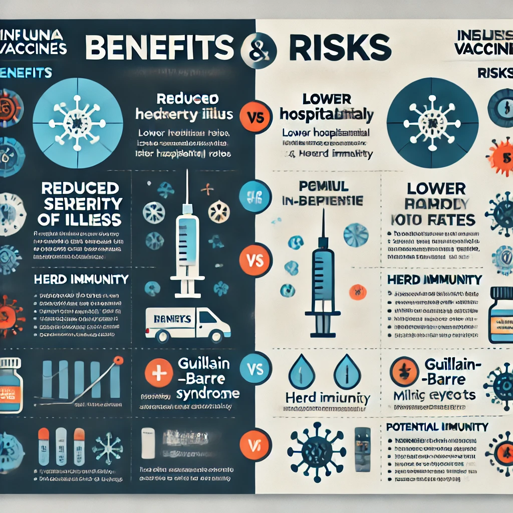インフルエンザワクチンのメリット・デメリットを比較したインフォグラフィック