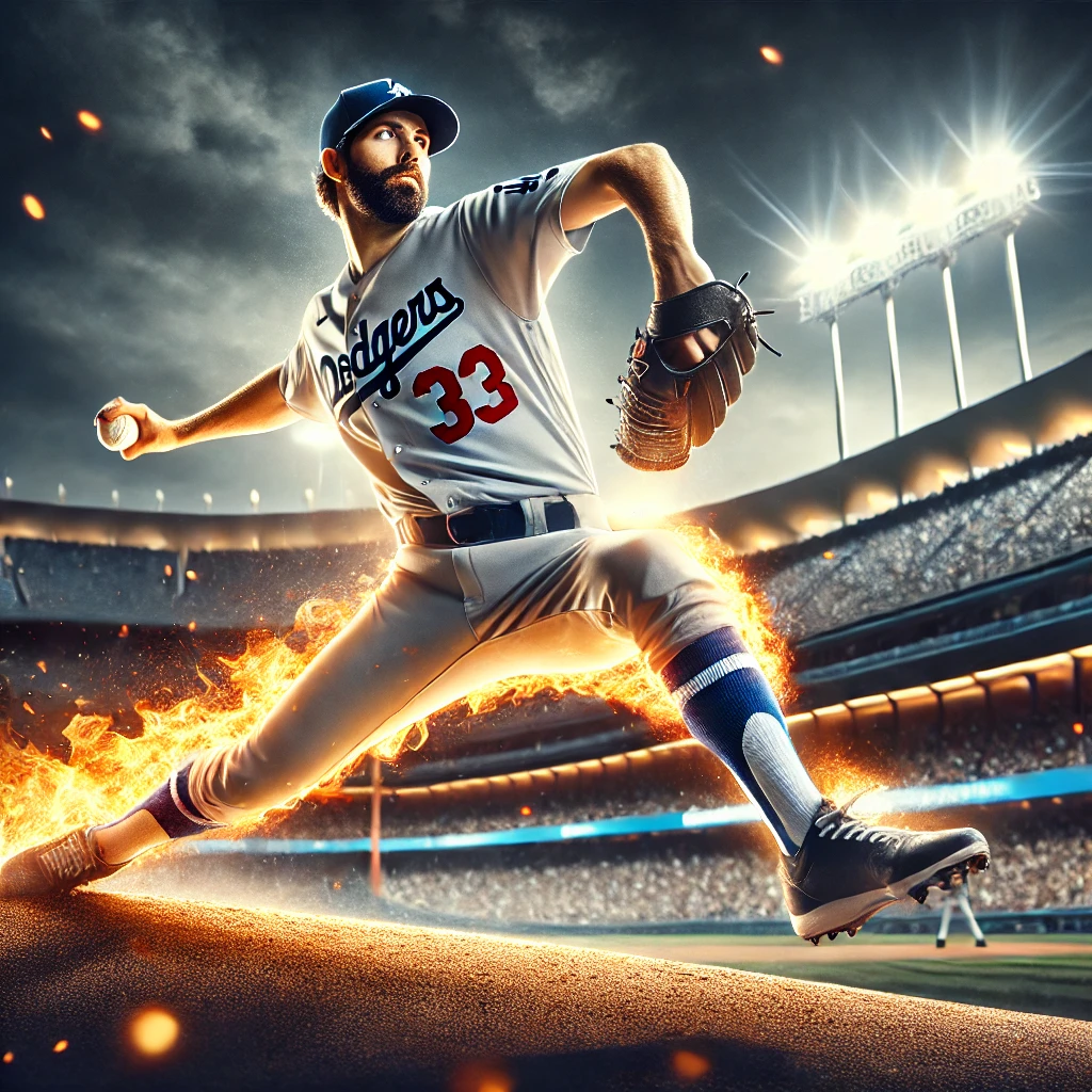 ドジャースのユニフォームを着たプロ野球投手